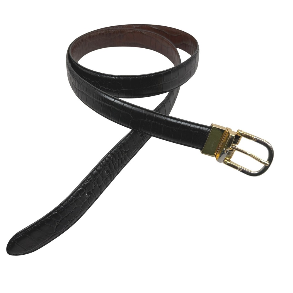 Lauren Ralph Lauren Belt Womens None Black Brown Reversible Croc Leather